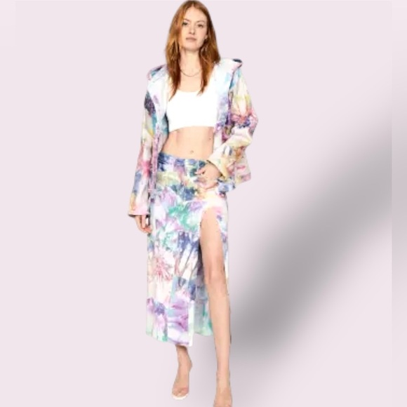 Nigel Xavier Denim Tie Dye Maxi Skirt with slit! SUPER RARE!​